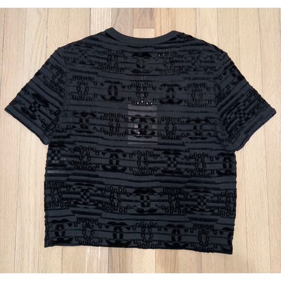 Chanel 21C Black Flocked Velvet CC Logo Top Short Sleeve Tee T Shirt S Small - Picture 13 of 16